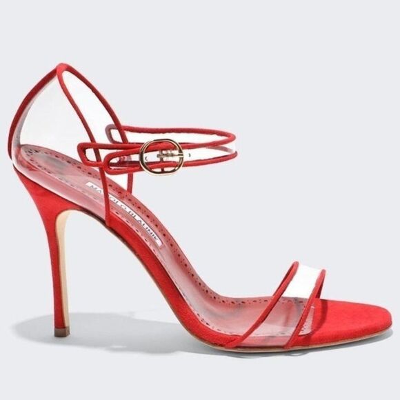 Manolo Blahnik Shoes - NWOT MANOLO BLAHNIK Fersen Red Transparent Ankle Strap Heeled Sandals Si…